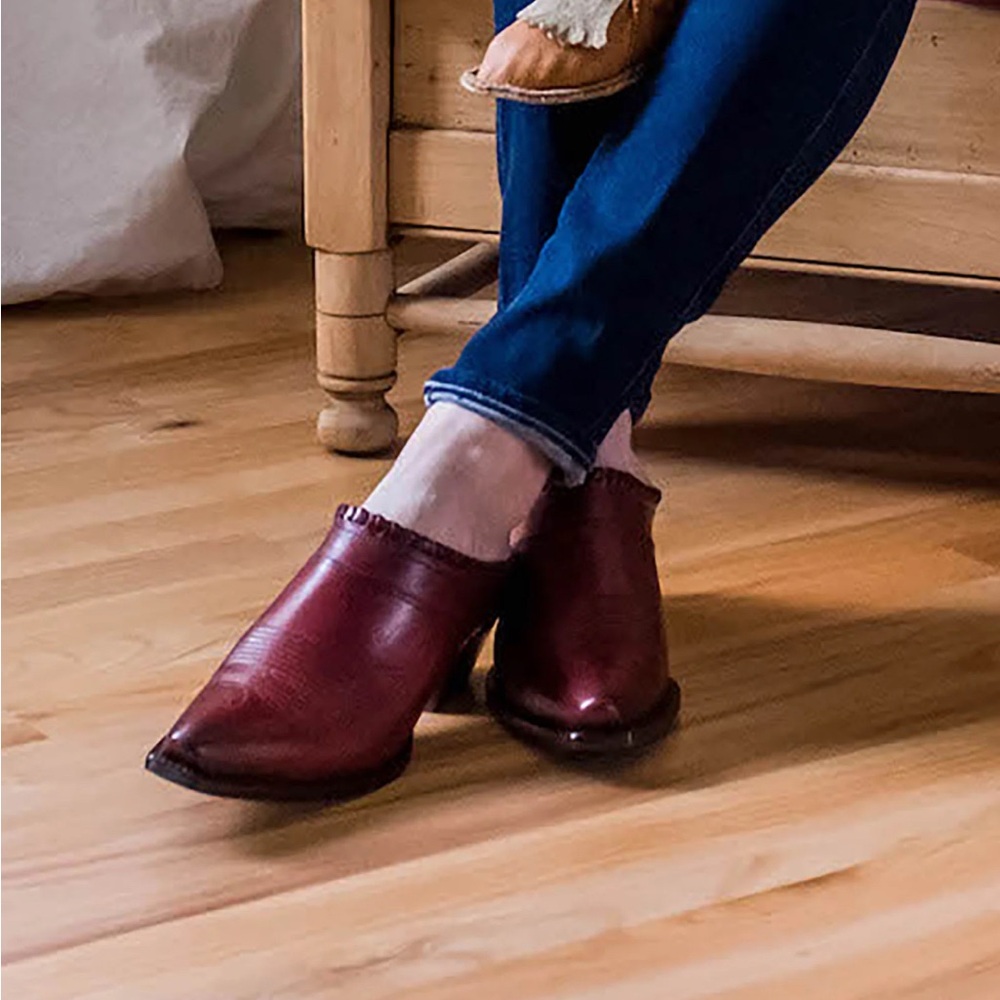 Lucchese “Kim” Western heeled mules